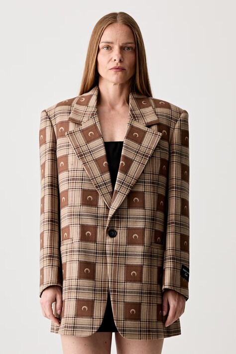 Marine Serre Moon Checks Jacquard Boxy сако с едноредно закопчаване с вълна дамско кафяво UJA066A.CWOV0064