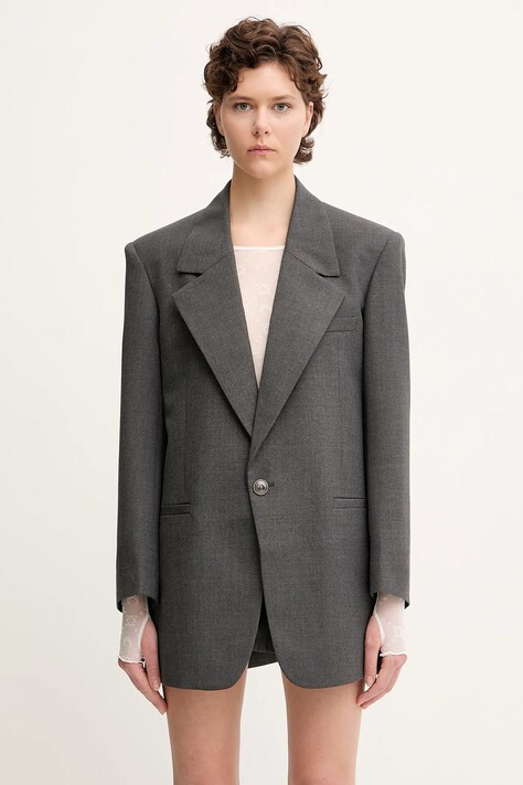Marine Serre sacou din lână Regenerated Tailoring Boxy culoarea gri, un singur rand de nasturi, uni, UJA066A.DWOV0057