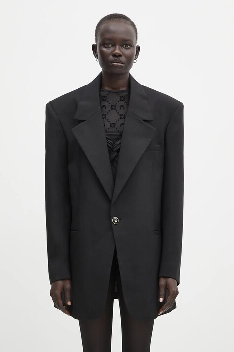 Marine Serre sacou de lână Virgin Wool Twill Boxy culoarea negru, oversize, uni, UJA066A.RWOV0001