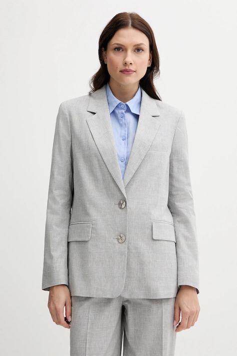 Blazer με μείγμα λινών Sisley χρώμα: γκρι, 2X0KLW030
