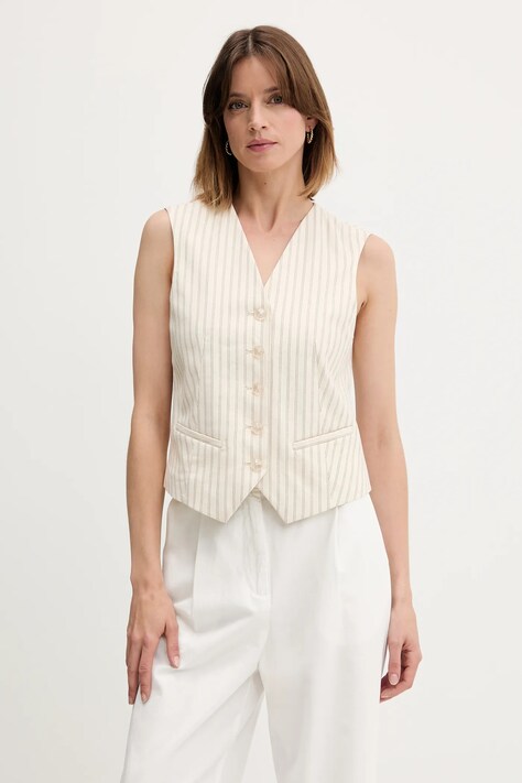 Жилетка з домішкою льону Sisley колір бежевий однобортний 25ICLJ00S