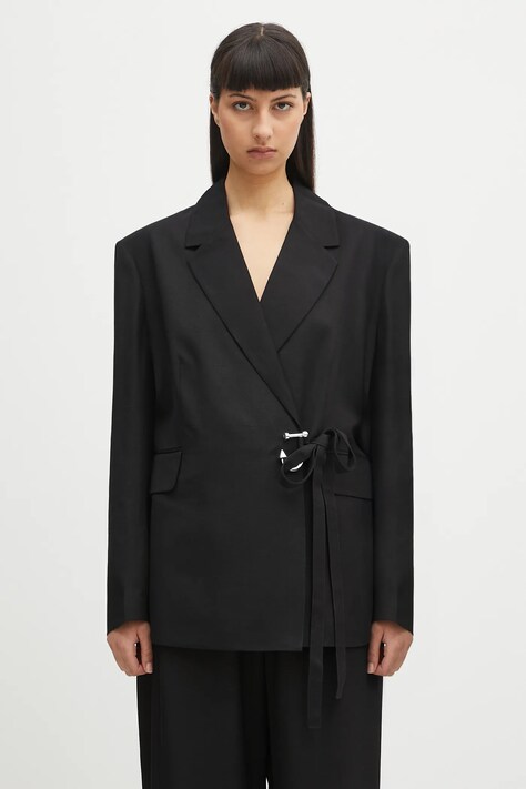 Sako s prímesou hodvábu JW Anderson Tailored Wrap čierna farba, jednoradová, jednofarebná, JK0369.PG1684.999