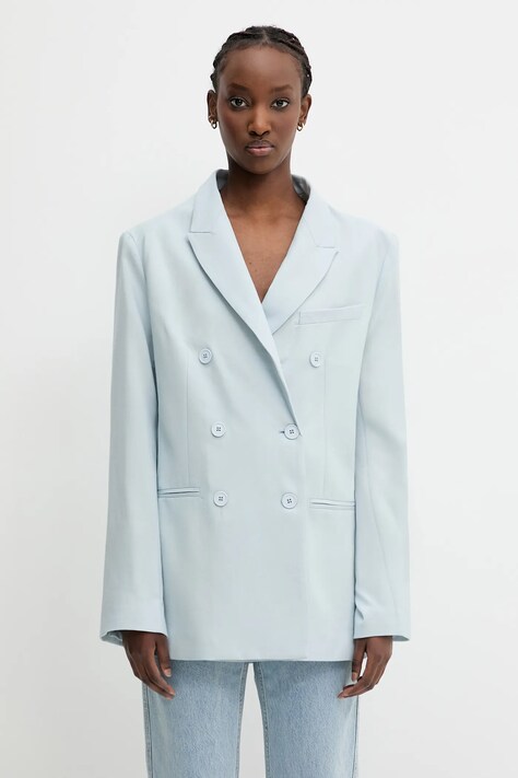 Vlnené sako Fiorucci Double Breasted dvojradové, jednofarebné, W02SPBDO059WO01BL02