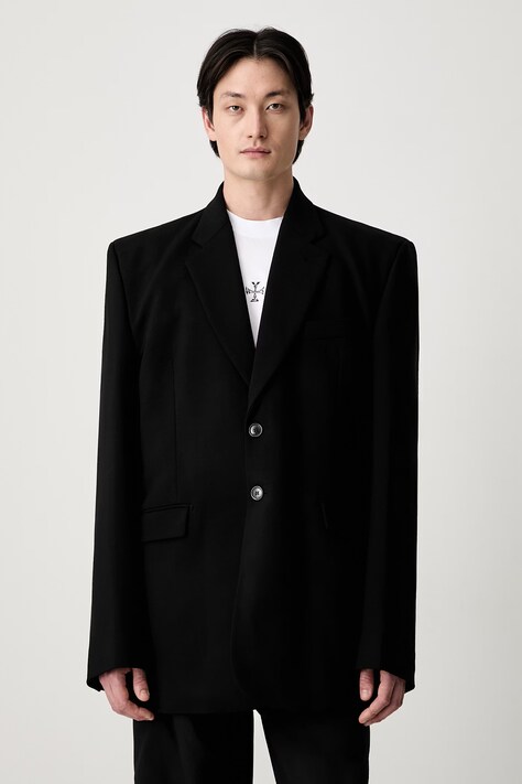Vetements Logo Embroidered Single Breasted sacou cu un singur rând de nasturi din lână pentru bărbați negru UA66JA400B