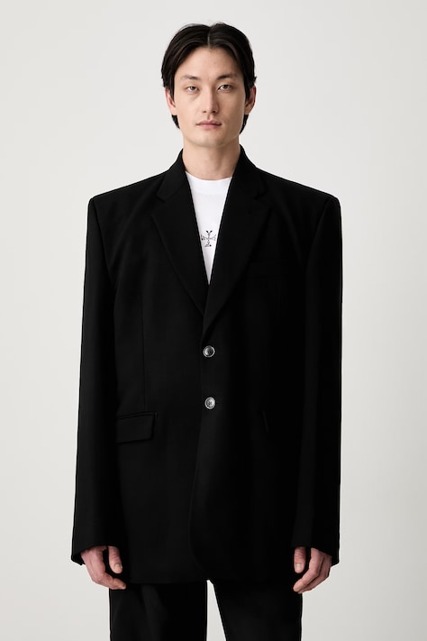Vetements Logo Embroidered Single Breasted jednoradové sako s vlnou pánske čierne UA66JA400B