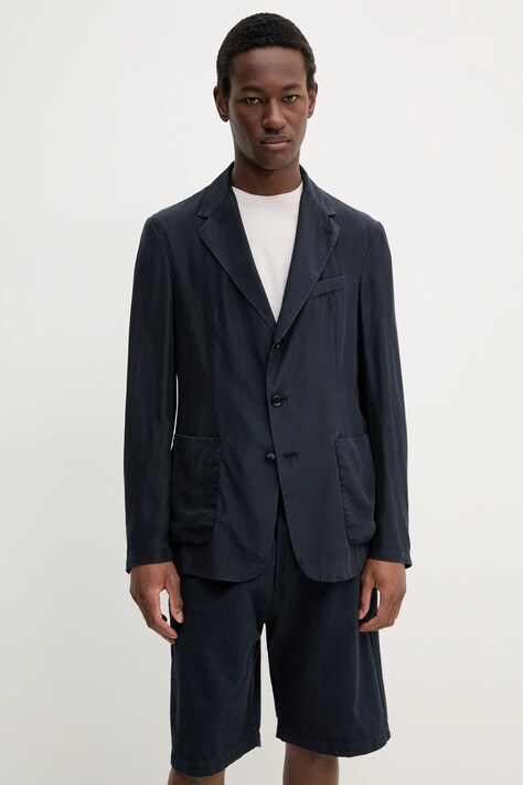 BARENA VENEZIA geacă de mătase Camicia Mola barbati, culoarea albastru marin, GIU5058.4134