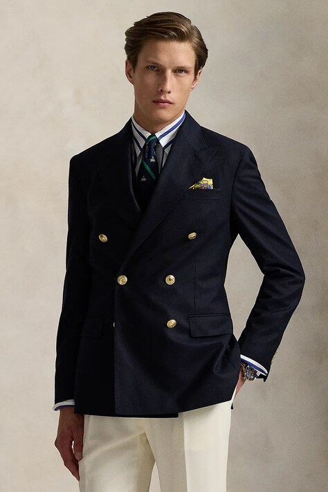 Vlněné sako Polo Ralph Lauren tmavomodrá barva, 715540513