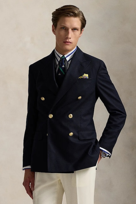 Шерстяной пиджак Polo Ralph Lauren цвет синий 715540513