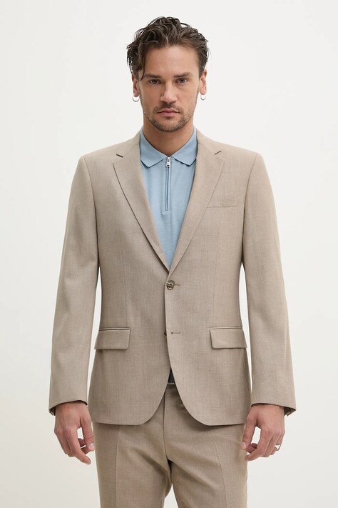 HUGO blézer gyapjú keverékből bézs, férfi, 50538341