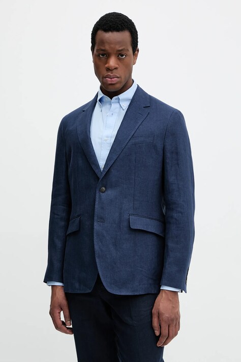 Plátěné sako Hackett London pánské, tmavomodrá barva, HM443515R