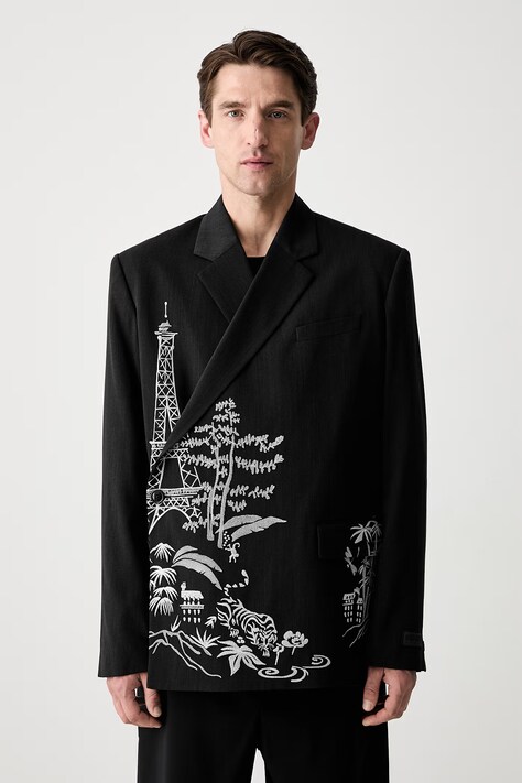 Kenzo sako s prímesou vlny pánske čierne FF55VE1429RI.99