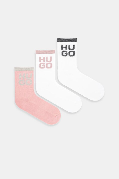 HUGO sosete 3-pack femei, culoarea alb, 50530490
