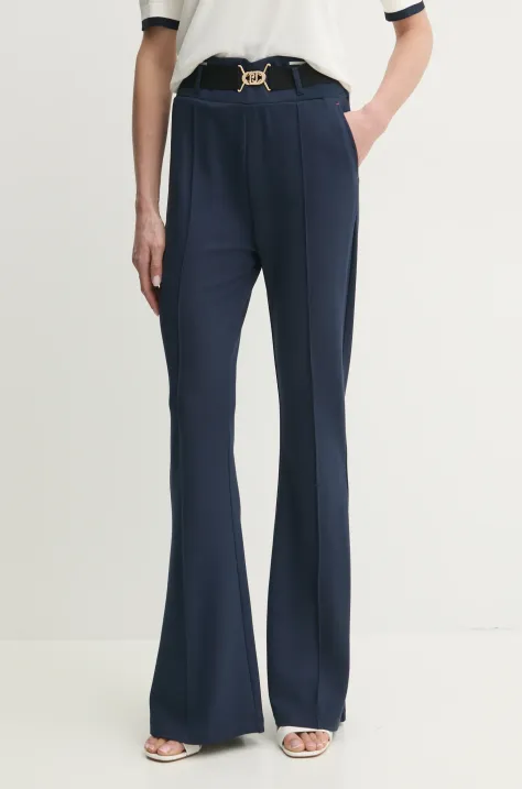 Liu Jo pantaloni femei, culoarea albastru marin, lat, high waist, TA5256 JS182