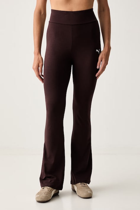 Puma legginsy sportowe damskie bawełniane z elastanem Flared Leggings brązowe high waist 631542