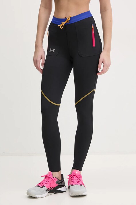 Sportovní legíny Under Armour Trail Run dámské, černá barva, vzorované, 1386348