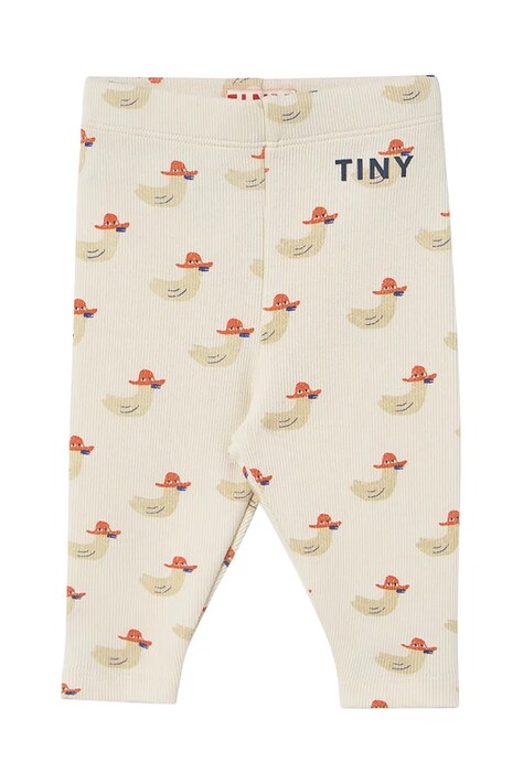 Tinycottons leggins bebe DUCKS BABY RIB PANT culoarea bej, cu imprimeu, SS25-360