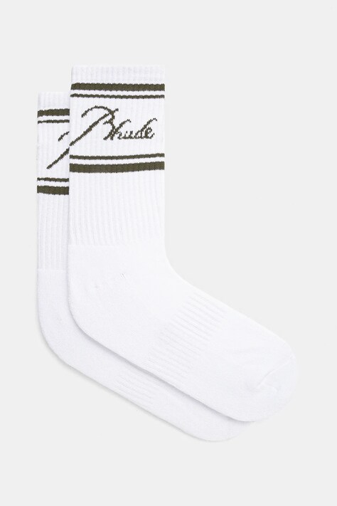 RHUDE socks Striped Script Logo men's white color RHPS25SO03117