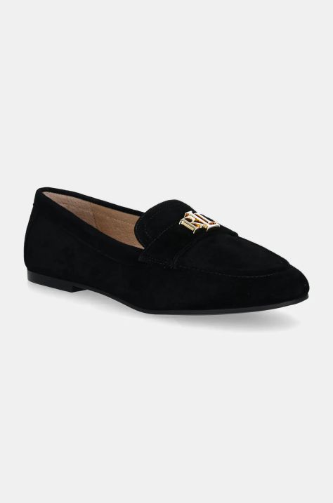 Lauren Ralph Lauren mocasini din piele intoarsa Averi III femei, culoarea negru, cu toc plat, 802946809005