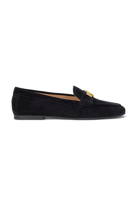 Lauren Ralph Lauren mokasyny zamszowe Averi III damskie kolor czarny na płaskim obcasie 802946809005