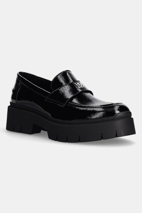 HUGO mocasini de piele Kris femei, culoarea negru, cu platforma, 50538597