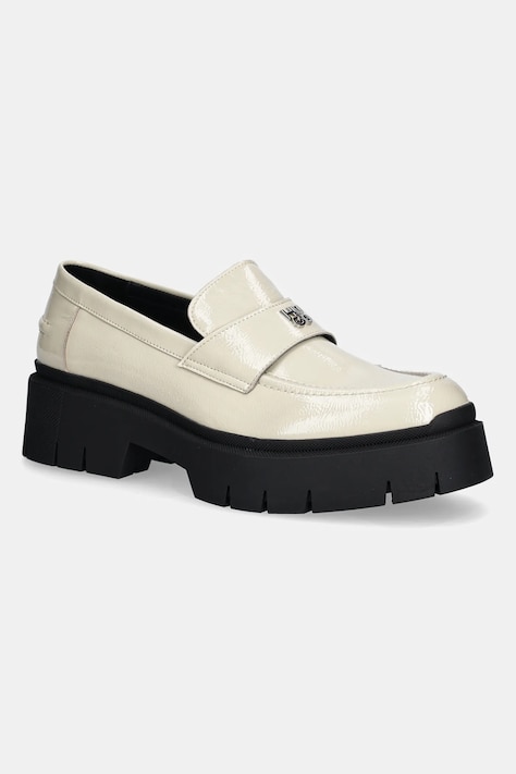 Кожаные мокасины HUGO Kris женские цвет бежевый на платформе 50538597