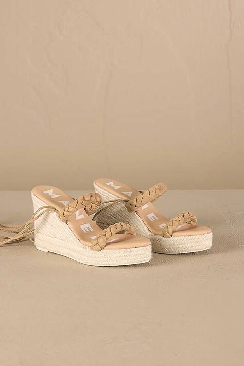 Semišové sandály Manebi Hamptons Two Braided Bands Wedge Espadrilles béžová barva, M 1.1 WE