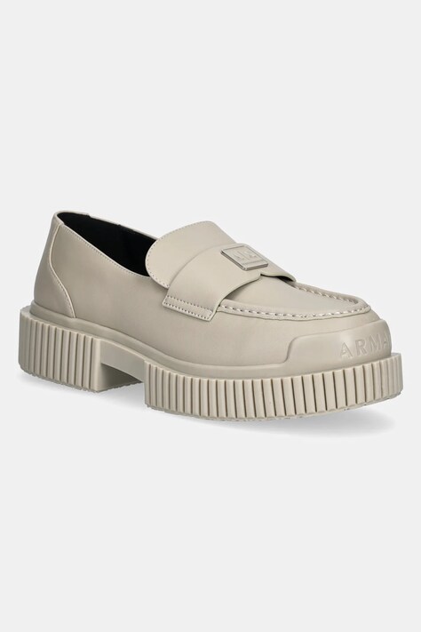 Armani Exchange mocasini de piele femei, culoarea bej, cu platforma, XDA006 XV874 00578