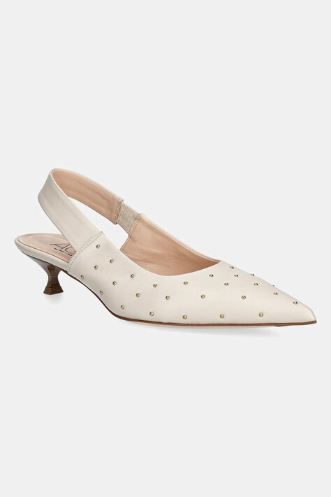 AGL pantofi de piele Lenor S Studs culoarea bej, pe toc jos, cu toc deschis, D167022PCKS057G447
