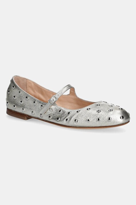Kožené baleríny AGL Milly Strap stříbrná barva, D544036PCFOILE0244