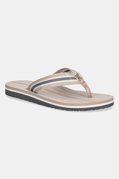 Tommy Hilfiger șlapi IM TH PRINT BEACH SANDAL femei, culoarea bej, cu toc plat, FW0FW08370