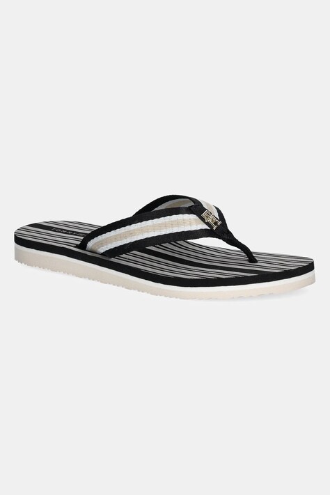 Žabky Tommy Hilfiger IM TH PRINT BEACH SANDAL dámské, černá barva, na plochém podpatku, FW0FW08370