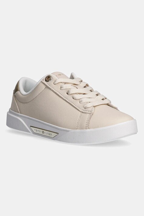 Tommy Hilfiger sneakers din piele CHIC COURT SNEAKER culoarea bej, FW0FW08382