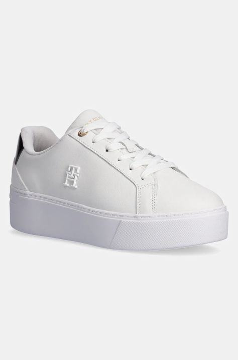 Usnjene superge Tommy Hilfiger TH PLATFORM COURT SNEAKER bela barva, FW0FW08614