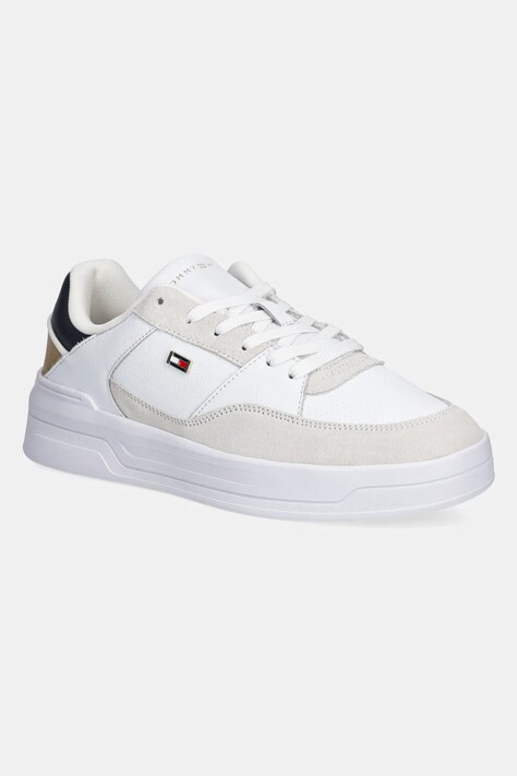 Kožené sneakers boty Tommy Hilfiger ESSENT BASKET SNEAKER METALLIC bílá barva, FW0FW08615
