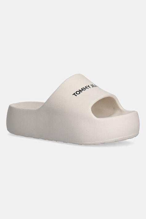 Tommy Jeans papuci TJW FLATFORM POOL SLIDE ESS femei, culoarea bej, cu platforma, EN0EN02763