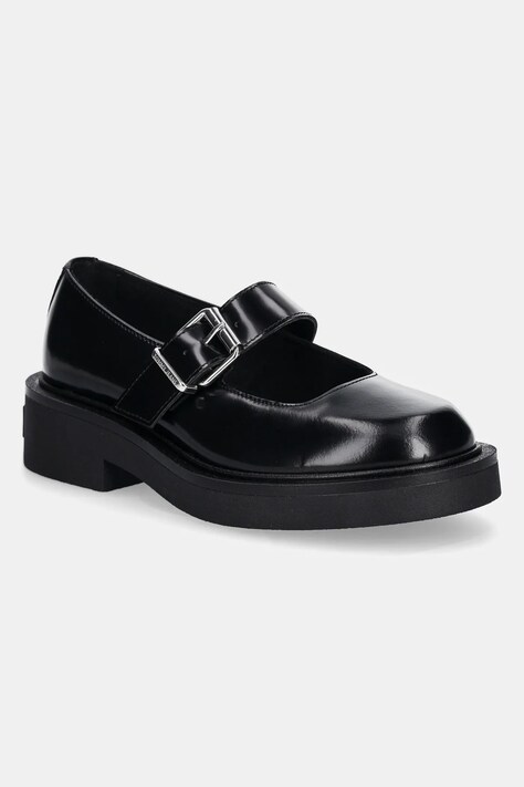 Kožené polobotky Tommy Jeans TJW MARY JANE SHOE dámské, černá barva, na plochém podpatku, EN0EN02723