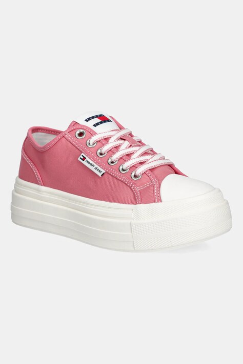 Tenisky Tommy Jeans TJW FOXING FLATFORM SNEAKER LOW dámské, růžová barva, EN0EN02713