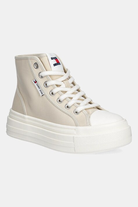 Tommy Jeans trampki TJW FOXING FLATFORM SNEAKER HIGH damskie kolor beżowy EN0EN02704