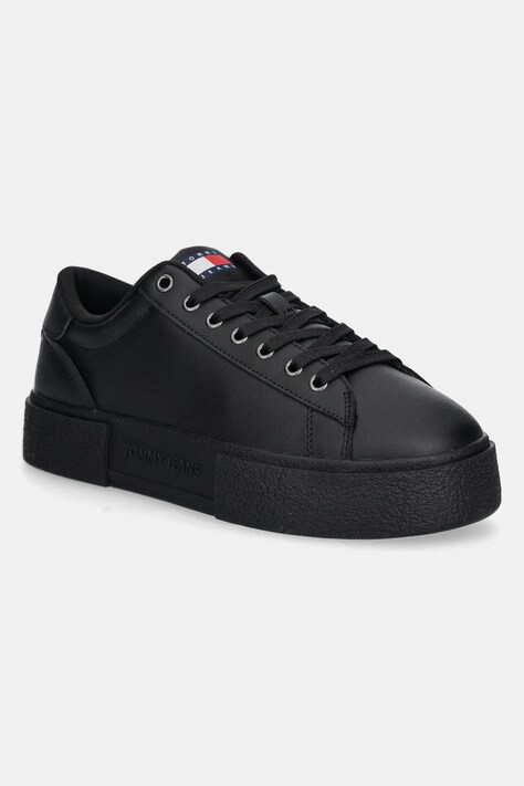Tommy Jeans bőr sportcipő TJW FLATFORM SNEAKER fekete, EN0EN02698