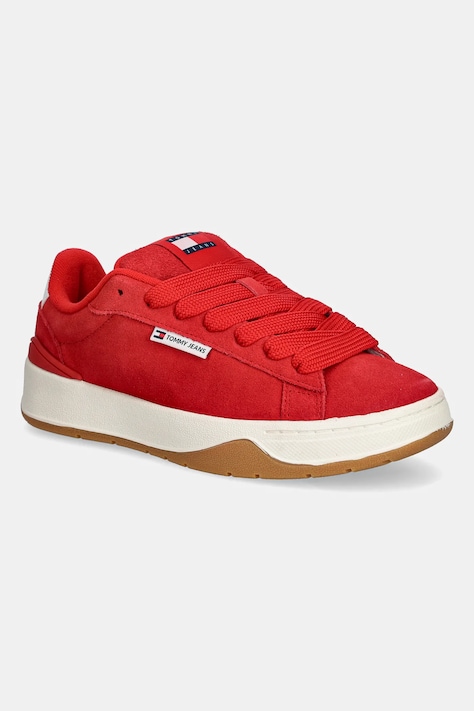 Велурени маратонки Tommy Jeans TJW SKATE SNEAKER в червено EN0EN02677