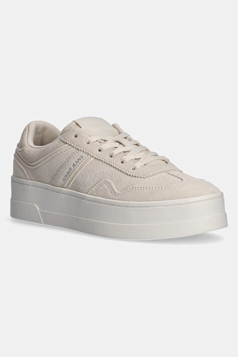 Tommy Jeans sneakers din piele intoarsă THE GREENWICH FLATFORM ELEVATED culoarea bej, EN0EN02676
