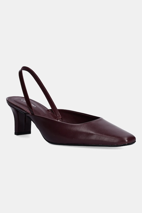 Calvin Klein pantofi de piele HEEL SLING PUMP 50 - LTH culoarea bordo, cu toc drept, cu toc deschis, HW0HW02267