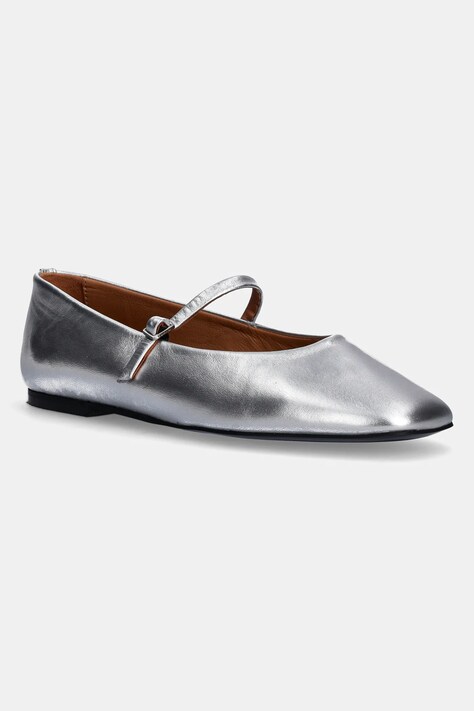 Calvin Klein balerini de piele MARY JANE BALLERINA - MET culoarea argintiu, HW0HW02269