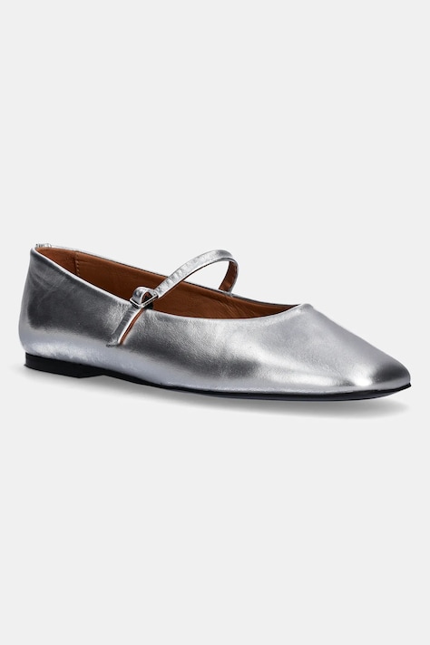 Calvin Klein balerini de piele MARY JANE BALLERINA - MET culoarea argintiu, HW0HW02269