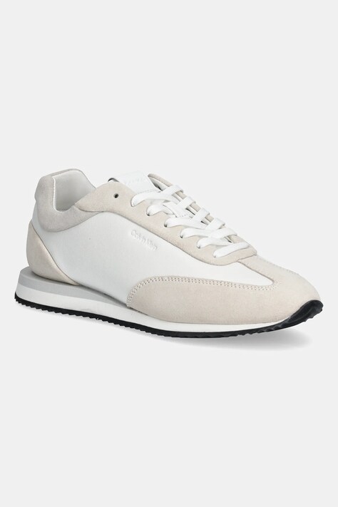 Calvin Klein sneakers din piele RUNNER LACE UP - LTH SUE MIX culoarea alb, HW0HW02286