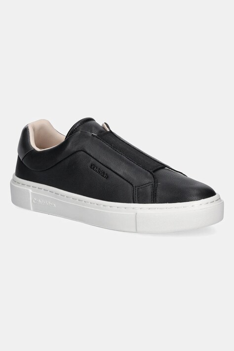 Calvin Klein sneakers din piele CUPSOLE SLIP ON W/ML - LTH culoarea negru, HW0HW02289