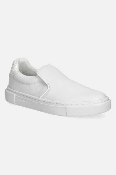 Calvin Klein teniși de piele CUPSOLE SLIP ON - WOVEN LTH femei, culoarea alb, HW0HW02297