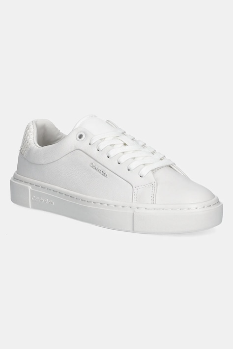 Calvin Klein sneakers din piele CUPSOLE LACE UP - WOVEN LTH culoarea alb, HW0HW02298