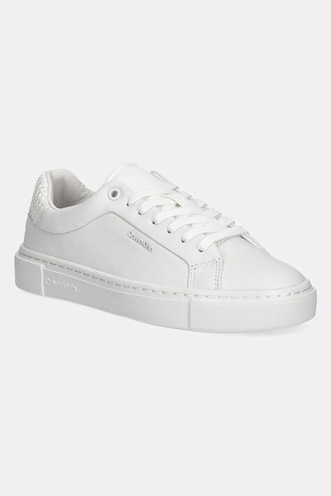 Calvin Klein sneakers in pelle CUPSOLE LACE UP - WOVEN LTH colore bianco HW0HW02298