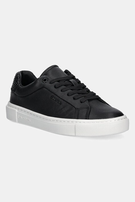 Kožené sneakers boty Calvin Klein CUPSOLE LACE UP - WOVEN LTH černá barva, HW0HW02298